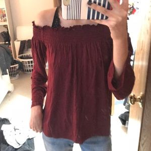 NWOT! Cranberry Red Off The Shoulder Top